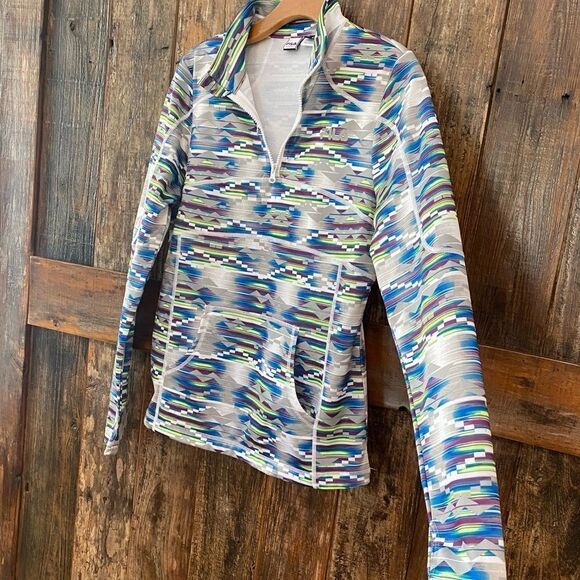 Fila Sport M Women’s Teal Gray Aztec 1/4 Zip Workout Yoga Exercise Jacket - Picture 6 of 9